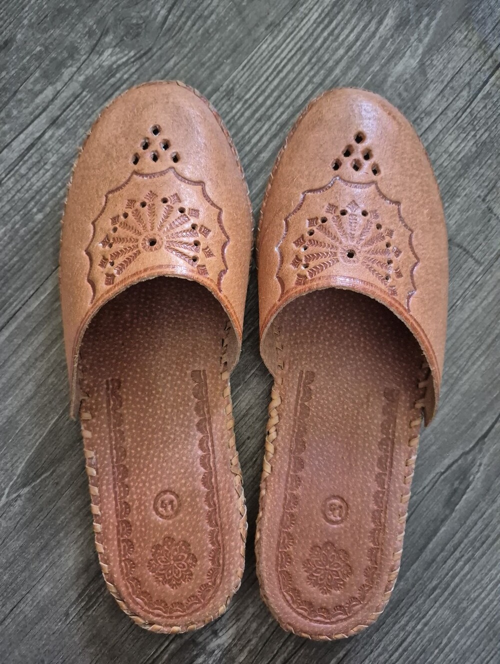 100% Leather Slip-On Polish Traditional Leather Mules with Laser-Cut Detail